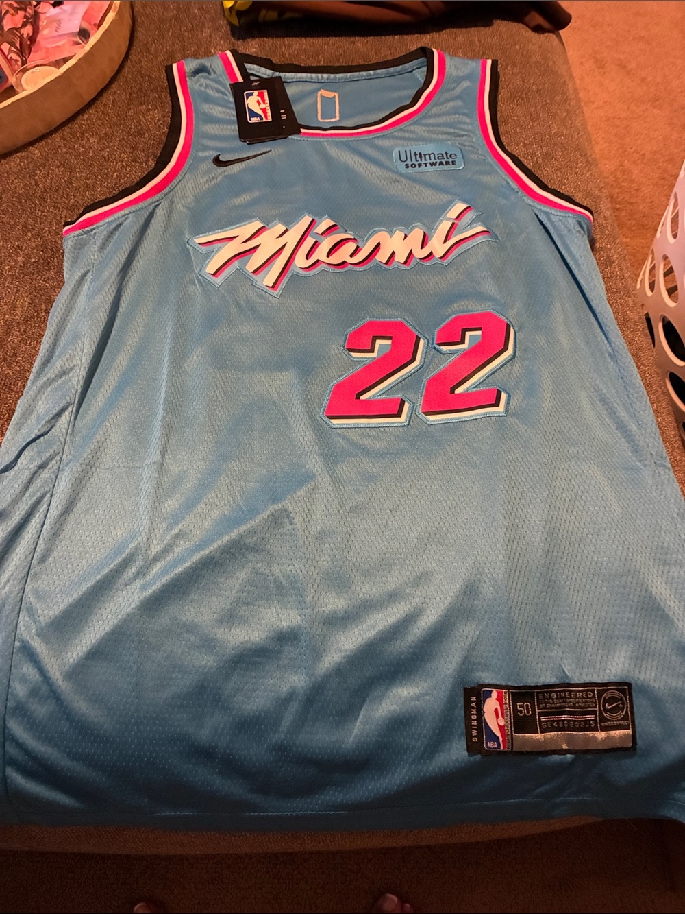 Nike Miami Basketball Jersey - Light Blue with Pink Trim